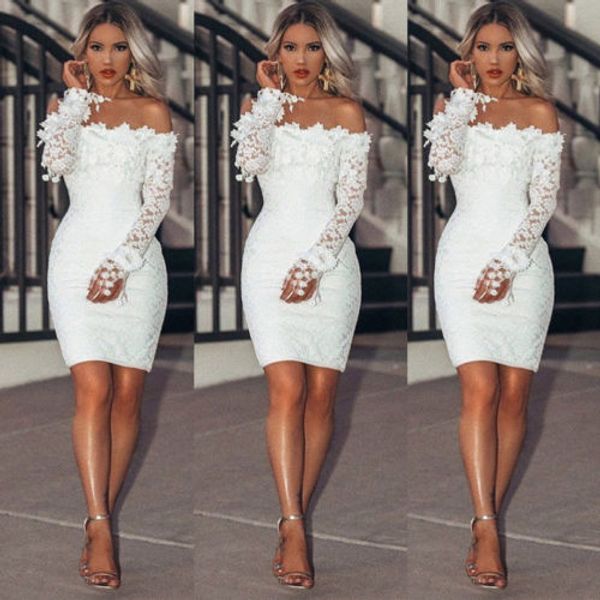 

women elegant lace floral evening special occasion bodycon dress white long sleeve bridesmaid wedding short mini dresses, Black;gray