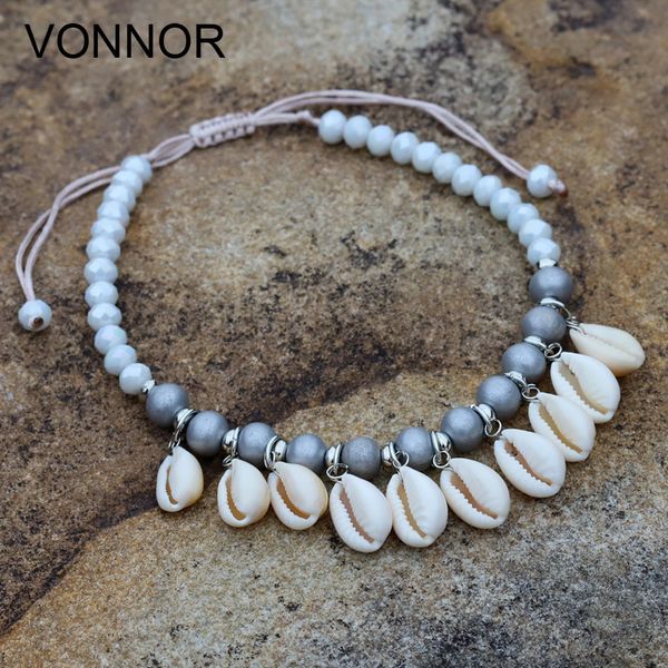 

ankle bracelets for women crystal shell bead string bohemian adjustable anklet jewelry female gift beach casual accessories t200901, Red;blue