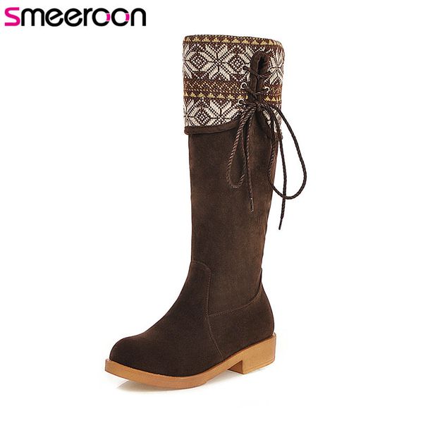 

smeeroon new arrive 2020 winter autumn boots new arrival women's knee high boots round toe shoes balck female, Black
