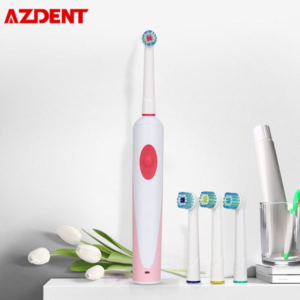 

azdent rechargeable ultrasonic electric toothbrush gift 4 brush head 1 plug waterproof rotary travel oral deep clean teeth brush