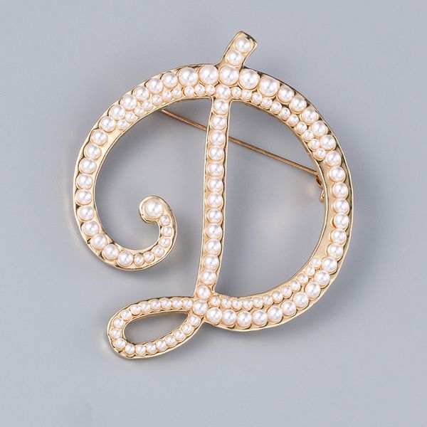 

english letters a k d pearl brooches gold cardigan skirt lapel pins female corsage luxury jewelry gifts for women accessories, Gray