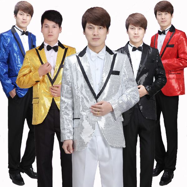 

sequins prom dresses paillette male master singer blazer jacket stage costumes men terno suit show jacket outerwear, White;black