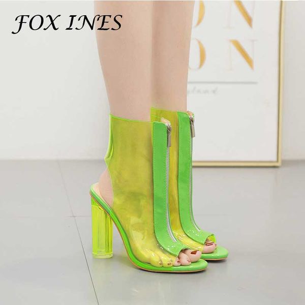 

foxines women's high heels 2020 fish mouth transparent high heels fashion waterproof cool boots large size 40 41 42, Black