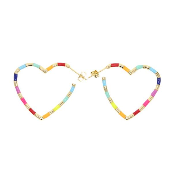 

new arrived rainbow color enamel heart shape dangle earrings for wedding earring jewelry, Golden;silver