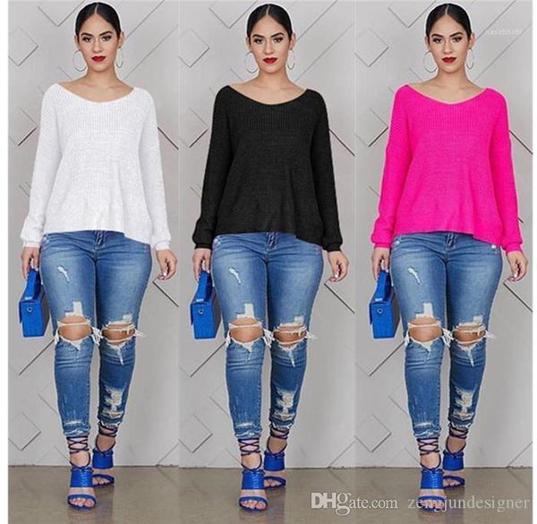 

tshirts backless solid color style female clothing long sleeve crew neck casual apparel womens autumn designer, White