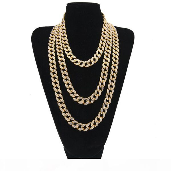 

men's hip hop yellow gold color full rhinestone simulated diamonds bling bling 1.5cm 18inch 20inch 24inch 30inch cuban link chain for m, Silver