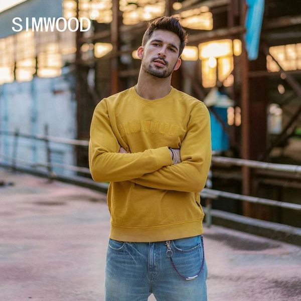 

simwood 100% cotton patchwork letter hoodies men casual pullover sweatshirt fashion tracksuit plus size hoodie 190465, Black