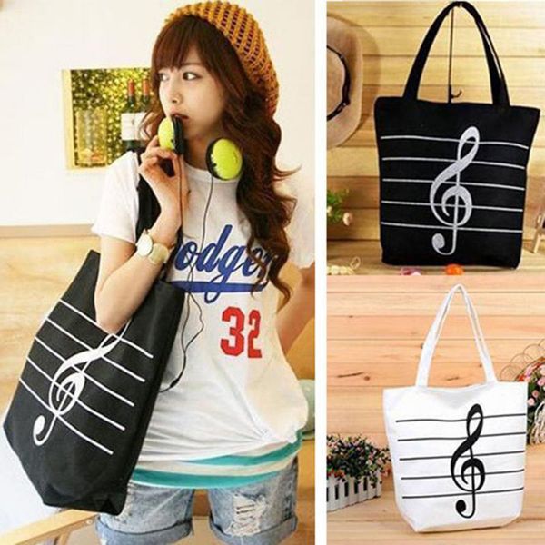 

new 2019 women girl fashion cute portable canves eco cloth large capacity musical symbol form handbags big note shoulder bags
