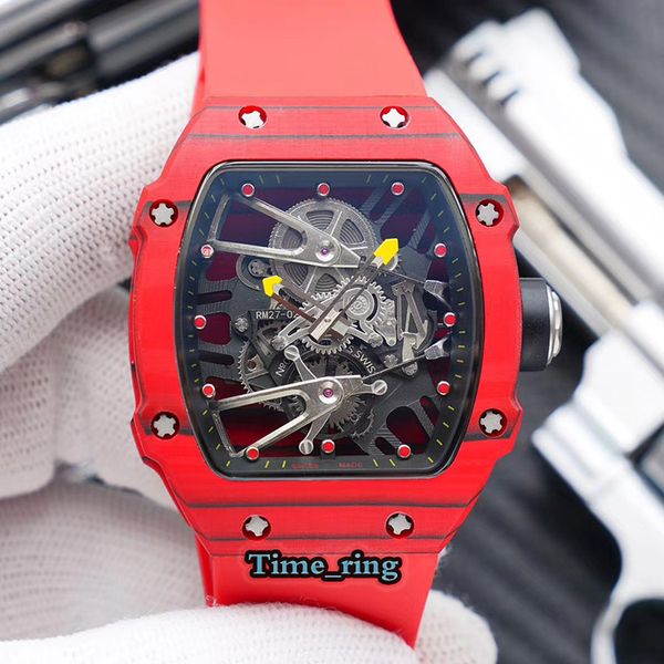 

version rm27-02 skeleton dial carbon fiber case japan miyota automatic movement rm27-02 mens watch red rubber strap designer watches, Slivery;brown