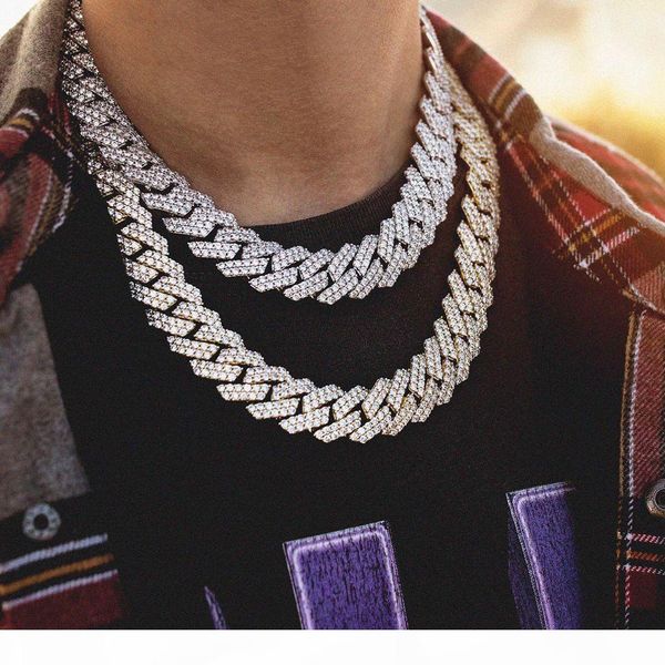 

14mm strip-shaped miami cuban chain full of zircon men's hip-hop necklace 18inch-22inch, Silver
