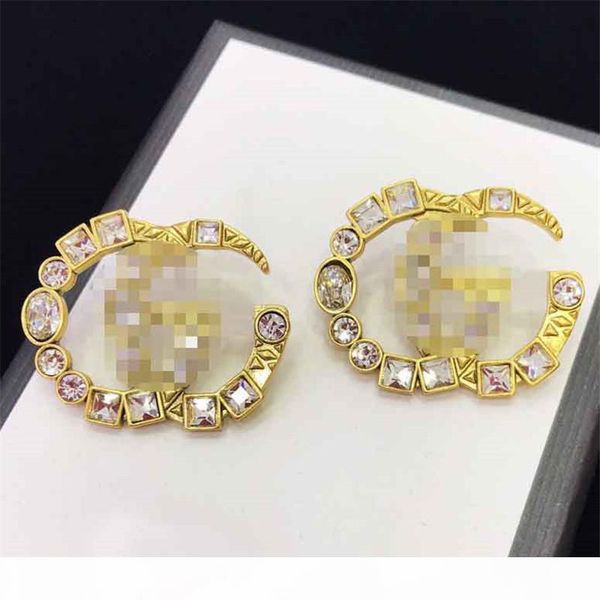 

trendy designer earrings vintage diamond double g letters earrings brand stud retro charm earring for woman jewerly, Golden