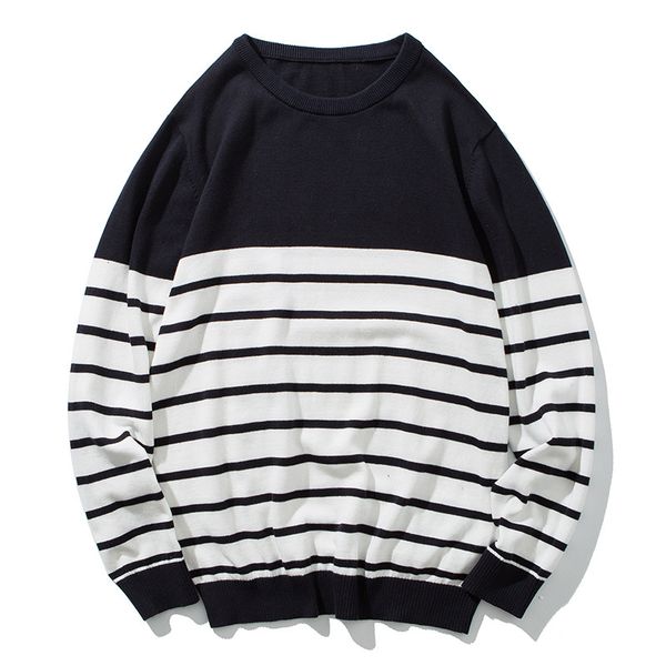

men's sweaters mrmt 2021 brand knit sweater round neck slim thick stripe for male teen, White;black