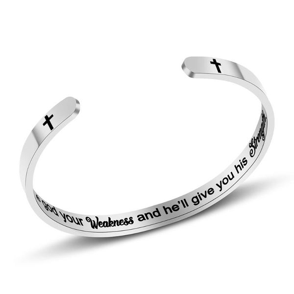

wholesale stainless steel bracelet "give god your weakness and he'll give you his strength"cross bracelet inspirational, Black