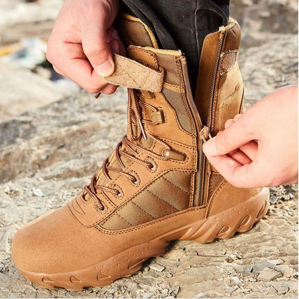 

men outdoor tactical army boots zipper breathable non-slip wear resistant shoes sports trekking climbing desert boots