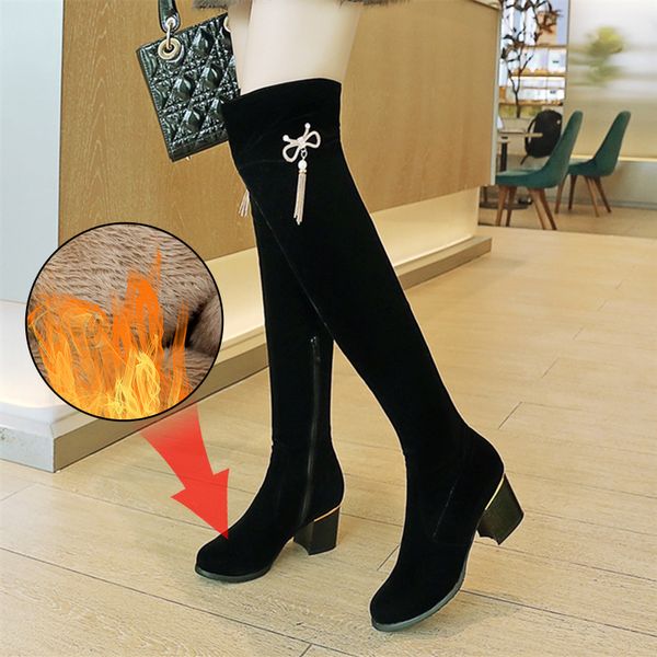 

plus size 34-43 thigh high boots female winter boots women over the knee stretch fashion shoes 2020 black botas mujer
