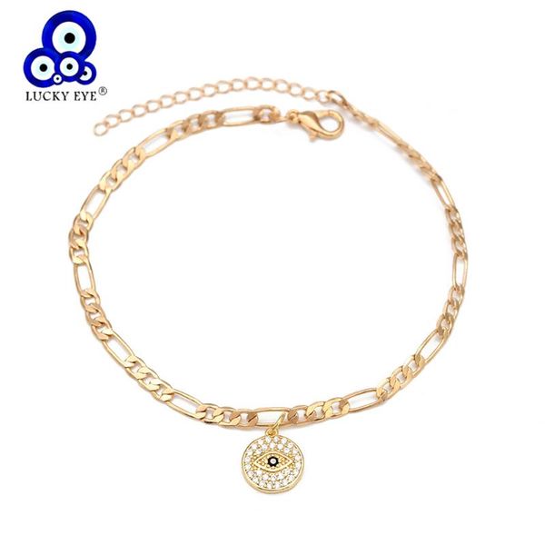 

lucky eye micro pave zircon evil eye charm bracelet gold color chain bracelet adjustable for women girls fashion jewelry bd377, Golden;silver
