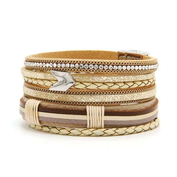 

zg fashion multilayer charm leather vintage feather arrow bracelet for men women magnetic jewelry pulseras, Golden;silver