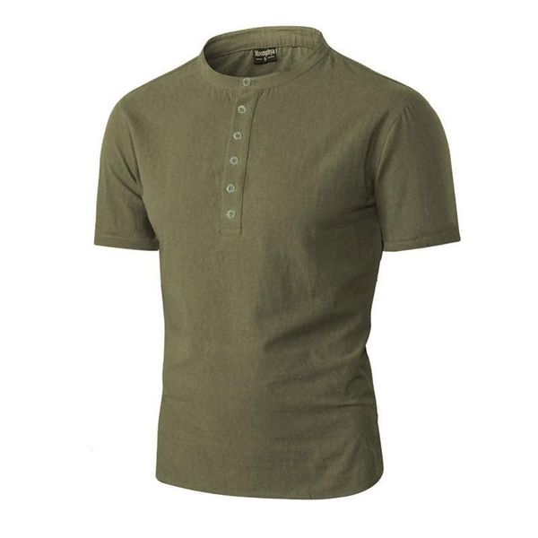 

moomphya 2019 new casual linen henry collar short sleeve men t shirt solid color men tshirt summer t shirt men t200617, White;black