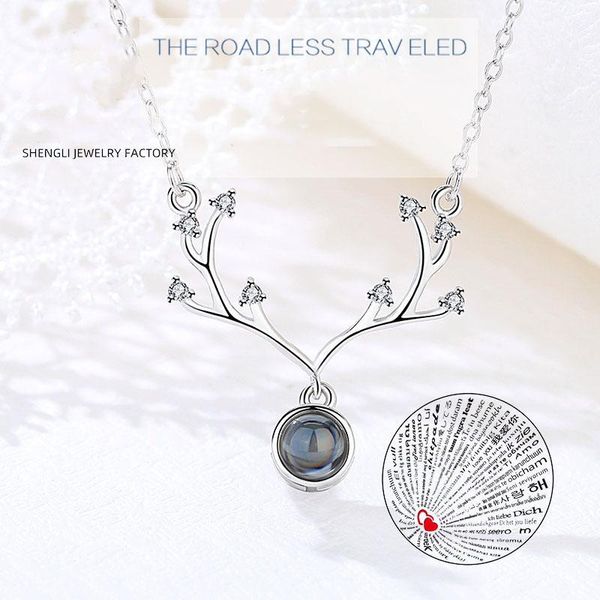 

s925 a deer has you sterling silver korean version of the elk necklace christmas gift plum antlers pendant female clavicle chain wholesale