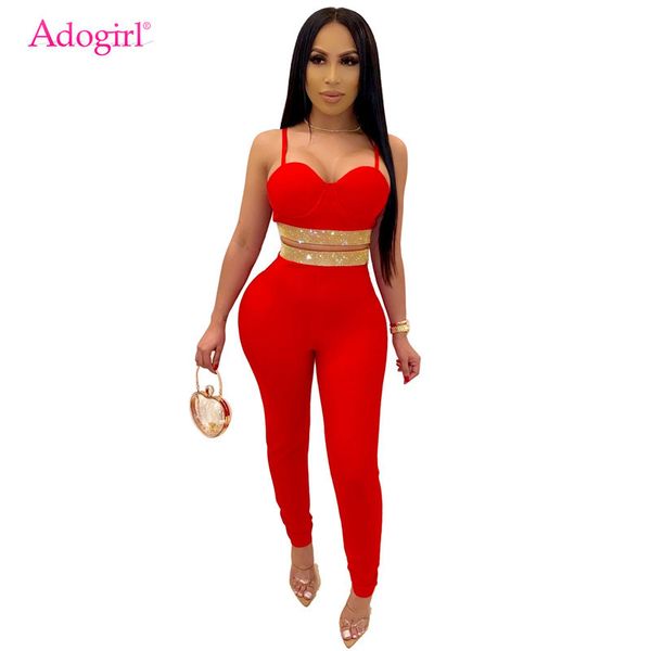

adogirl diamonds fashion two piece set women night club suit spaghetti straps crop pencil pants female skinny outfits x0923, Gray