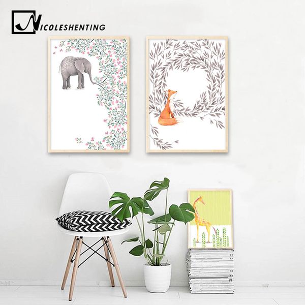 

nordic art fox giraffe elephant poster minimalist canvas print painting animal abstract wall picture modern home room decoration