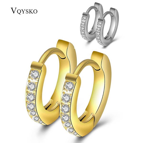 

gold-color stainless steel earring for women round white crystal cubic zirconia hoop earrings for women, Golden;silver