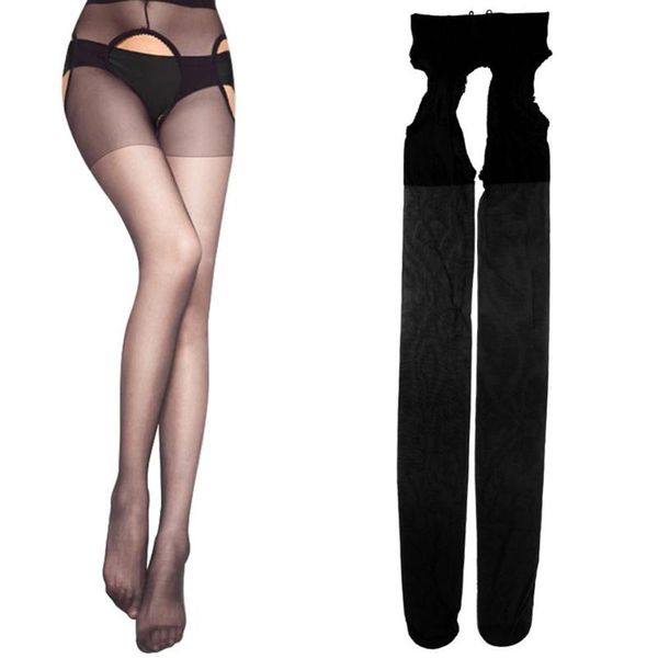 

socks & hosiery women open crotch tights hollow out stretchy sheer pantyhose black collant ouvert femme stockings, Black;white