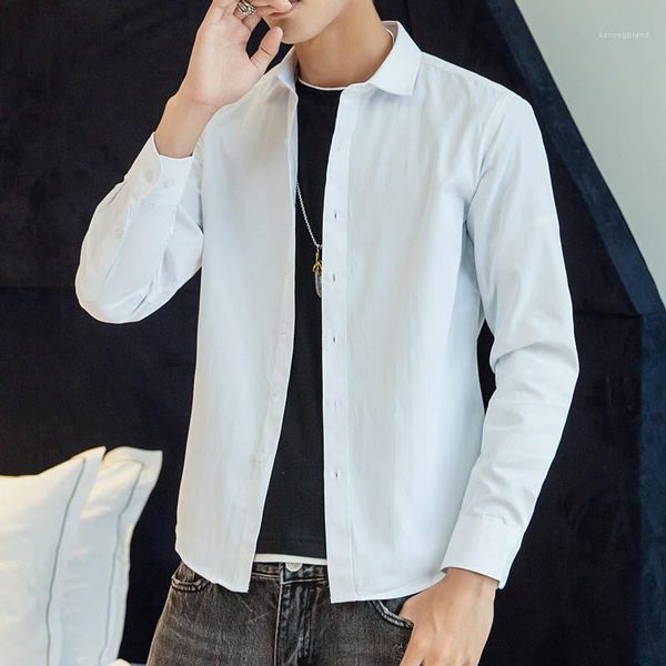 

sleeve shirts mens solid color plus size shirts homme turn down collar shirts mens clothing mens designer long, White;black