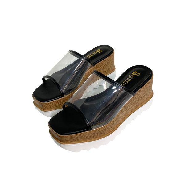 

sandals for women summer wedge heels ladies slippers casual platform wedges shoes women pvc transparent heels zapatos para mujer, Black