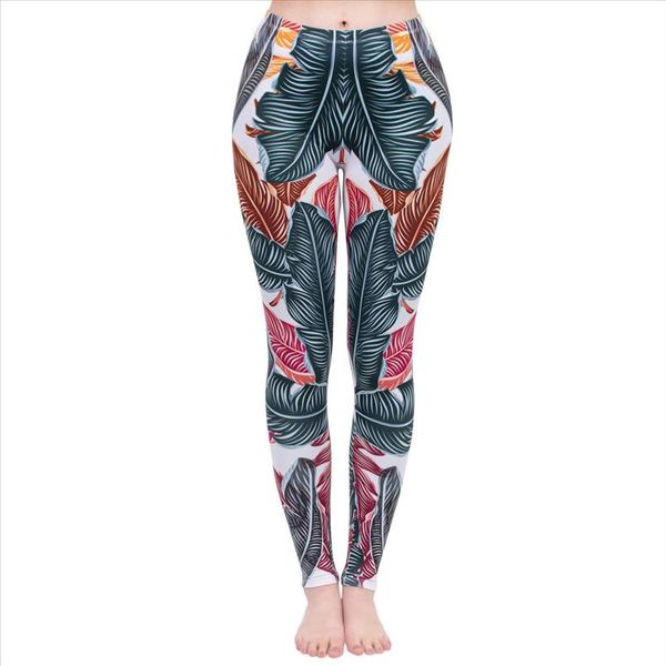 

женская мода legging охладить листья печати легинсы высокой талией punk поножи workou legins тонкий фитнес брюки, Black