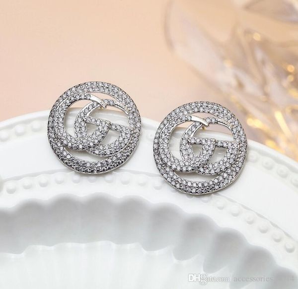 

s925 silver needle korean version of the net red with diamonds large letters temperament exaggerated fashion micro-set earrings earrings fem, Golden;silver