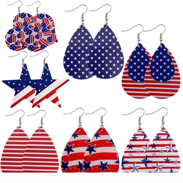 

1pair pu leather material national flag shape pendientes earring for women chic creativity dangle earrings, Silver