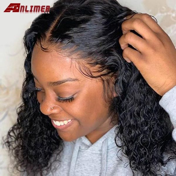 

lace wigs brazilian kinky curly short bob front human hair preplucked for black women deep water wave frontal virgin wig, Black;brown