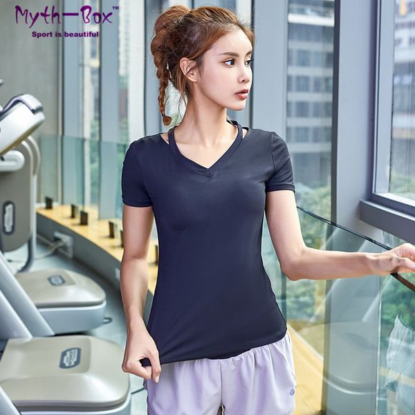 

женщины йоги рубашка женщина v-образный вырез рубашки running quick dry фитнес одежда спорт футболка тонкого упругие tee tops gym workout бл, White;red