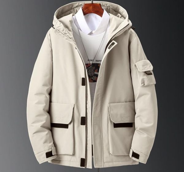 

men s winter down jacket parkas coat white duck down parka thick warm casual slim hooded overcoat men windbreaker doudoune003, Black