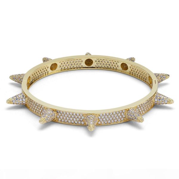 

rivet stud mens charm bracelets bangle iced out gold silver color bracelets hip hop punk gothic bling jewelry, Black