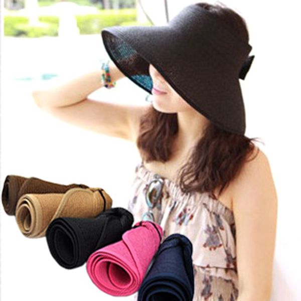 

fashion beach cap shade empty straw hat female hat summer sunscreen folding sun wholesale, Blue;gray