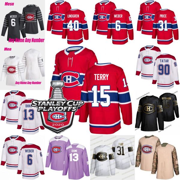

15 jesperi kotkaniemi montreal canadiens 2020 stanley cup playoffs carey price paul byron gallagher alexander romanov danault domi jersey, Black;red