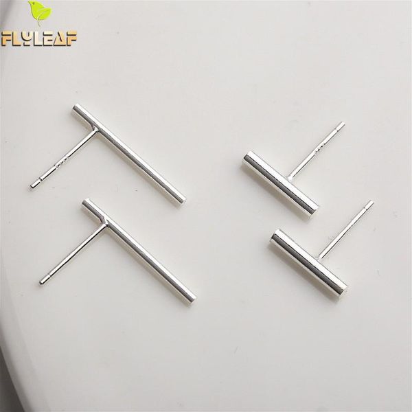 

flyleaf 925 sterling silver long metal rod stud earrings for women prevent allergy geometric lady personality fashion jewellery, Golden;silver