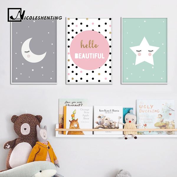 

cartoon moon star nursery quotes wall art canvas poster print kawaii nordic painting picture baby bedroom decoration home decor
