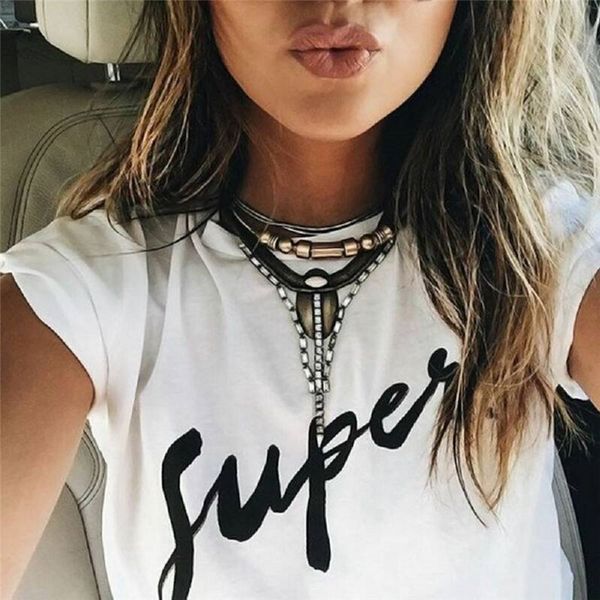 

women't s-shirt supes letter print t-shirts solid slim t shirt white black short sleeve o-neck loose casual tees nv33 rf
