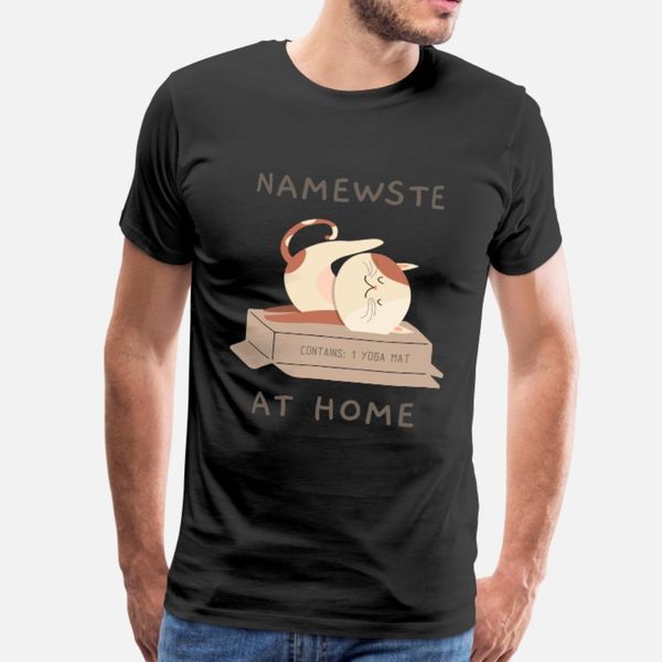 

namaste at home yoga cat at quarantine isolation t shirt men printed tee shirt o-neck formal loose funny casual spring autumn family shirt