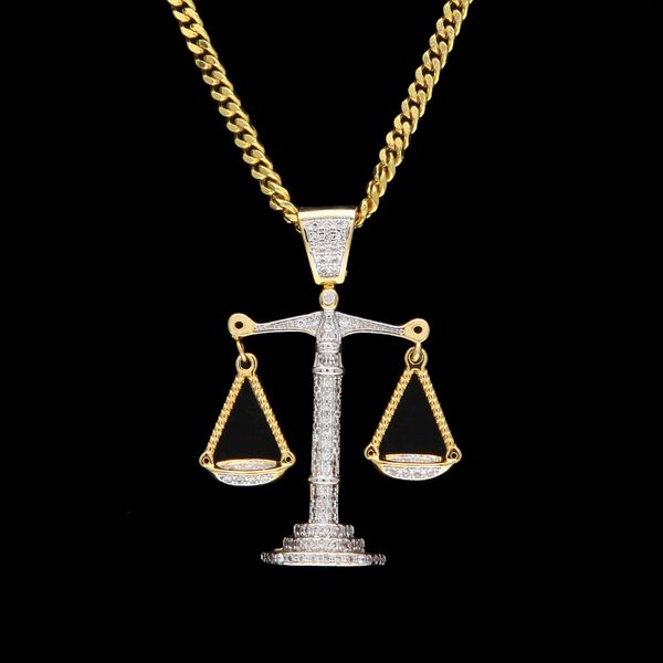 

iced out zircon balance libra scale pendant silver gold copper material mens hip hop pendant with cuban link chain necklaces