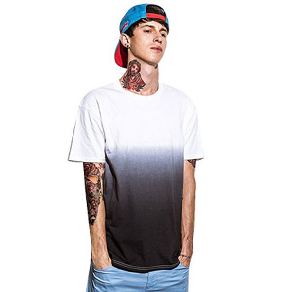 

cotton knitted inflation tee men's funny hip hop dip dye cotton o neck short sleeve t shirt summer clothing for men trend, White;black