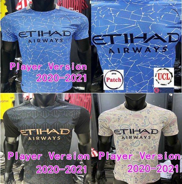 

2020 2021 fc manchester soccer jersey city player version ferran jesus mahrez de bruyne kun aguero football shirts uniforms men + kids kit, Black;yellow