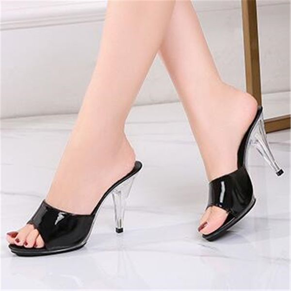 

2020 nightclub high heels slides candy color slippers woman wedding shoes sandals heels waterproof sandal summer plus 35-45, Black