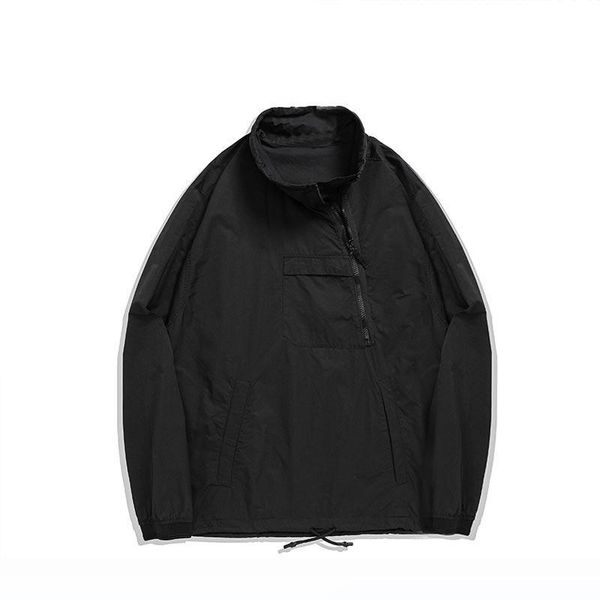 

stone pirates 19ss old dyed and washed stand collar loose large sweater men's inclined zipper special pullover, Black