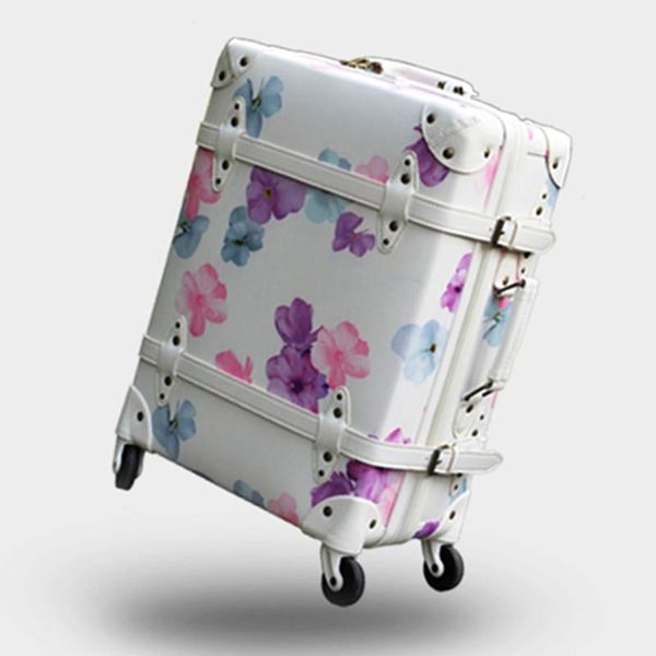

designer- luggage,cherry retro travel suitcase,pu printing bag,spinner rolling trolley carry-ons bags,roller rod box hand