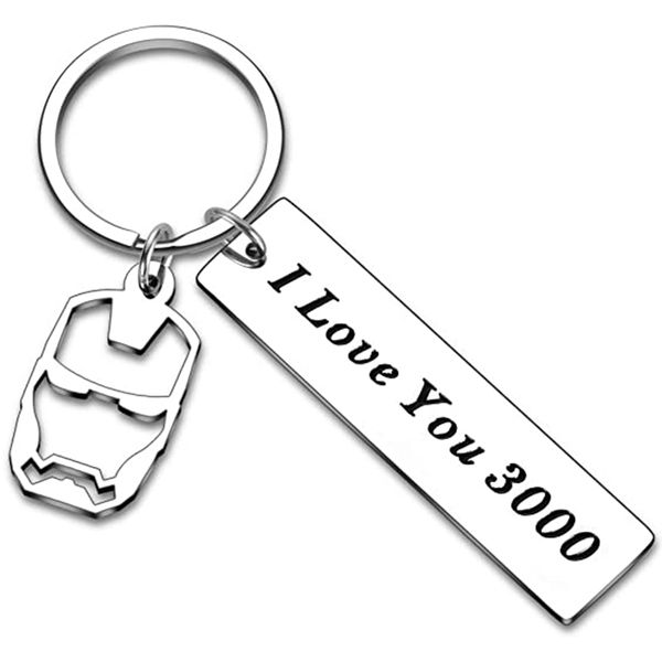 

simple keychain man stainless steel key chain bags women i love you 3000 key ring kids iron man pendant holder silver color