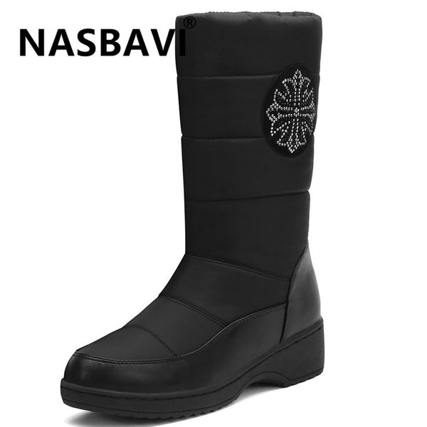 

nasbavi new big size 35-43 new warm plush snow boots women platform boots solid color round head mid-calf snowflake crystal boot, Black
